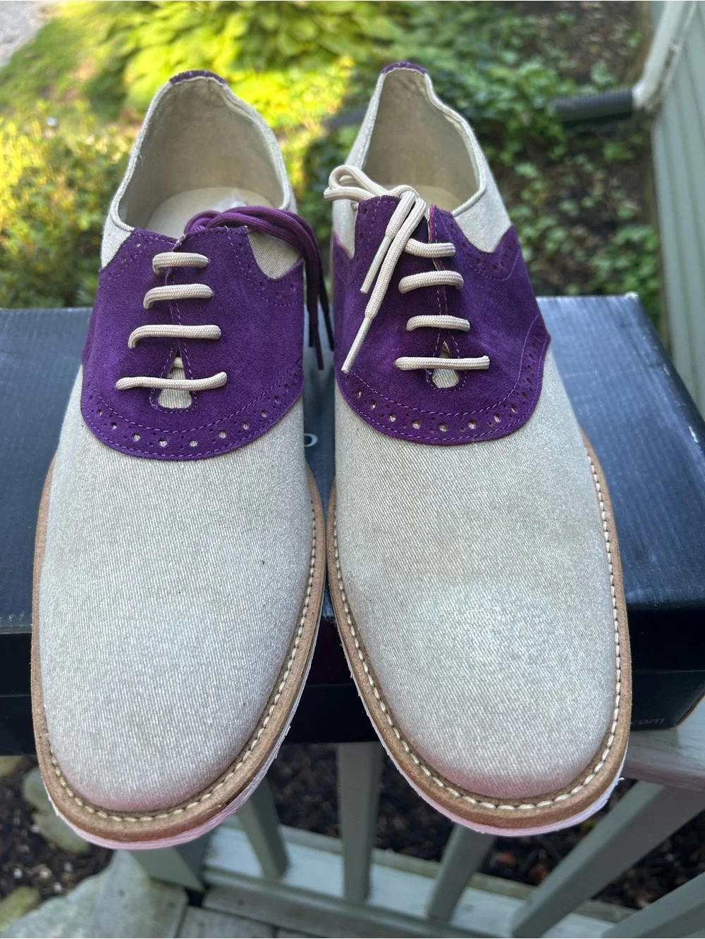 Giorgio Brutini Two-Tone Suede & Canvas Oxfords in Purple and Beige size 12